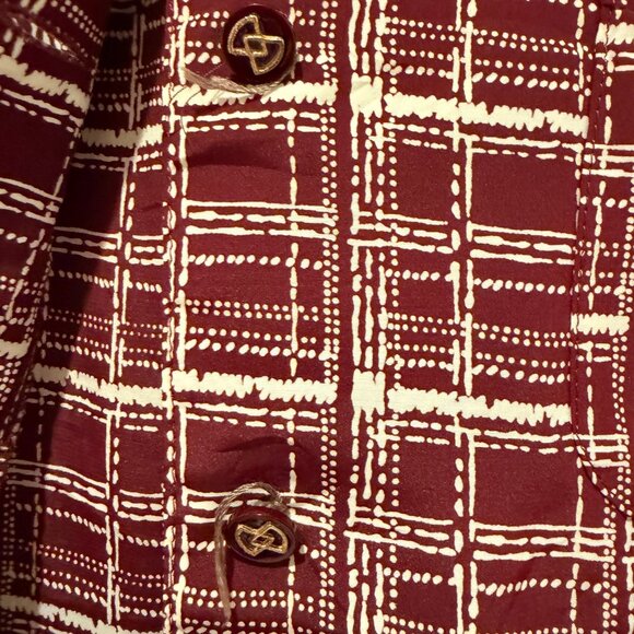 ✨ Vintage 70s Burgundy Geometric Button-Up Blouse | Retro Dagger Collar | M - Picture 5 of 6